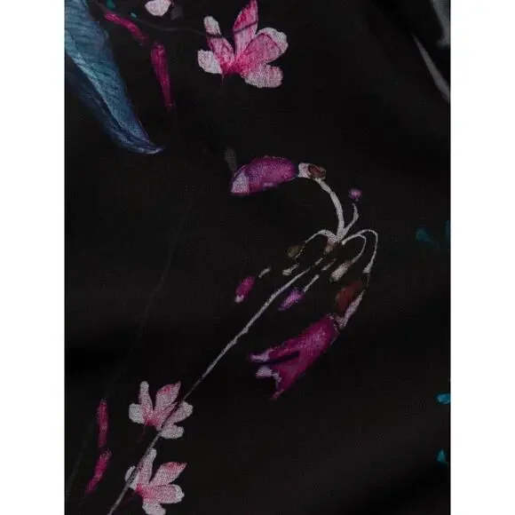 Teri Jon Rickie Freeman Chiffon Capelet Black Floral Cocktail Midi Dress 8